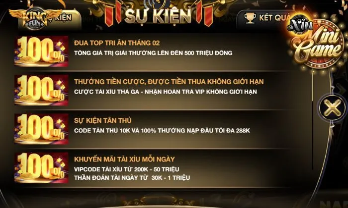 Chương trình khuyến mãi của đại lý Kingfun được update liên tục