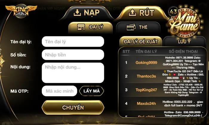 rút tiền Kingfun Hướng dẫn cách rút tiền Kingfun qua hệ thống đại lý